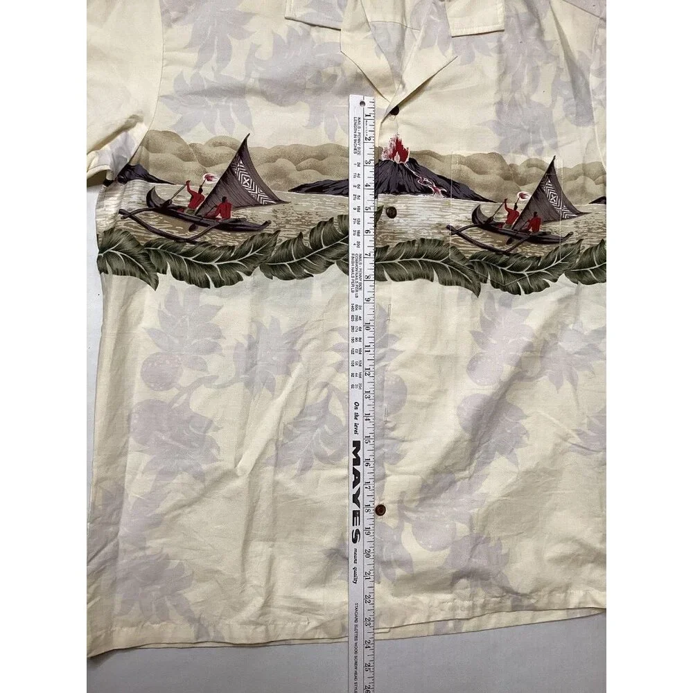 Hawaiian Shirt by Winnie Fashion Volcano Tan Volcano Boats Men’s XL Button Down - Picture 3 of 4